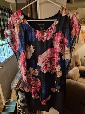 Enfocus Studio Navy Tunic with Pink and Cream Floral Print